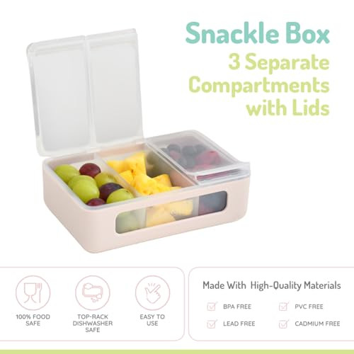 melii Snackle Box | 3 Compartment Divided Snack Container with Individual Lids, BPA-Free Food Storage for Travel,