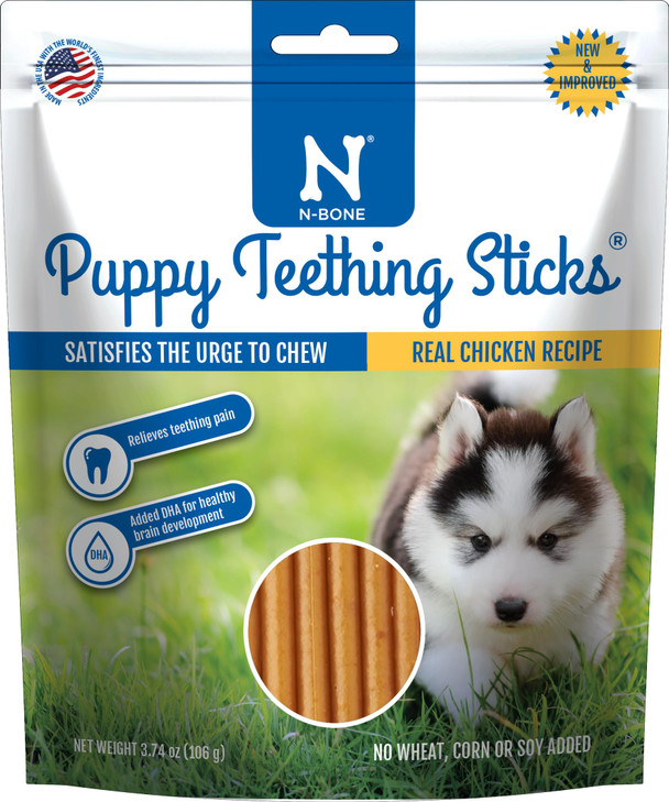 N-Bone Puppy Teething Sticks, Chicken Flavor, Natural Puppy Chew Sticks & Teething Treats, SQF Certified, Made with