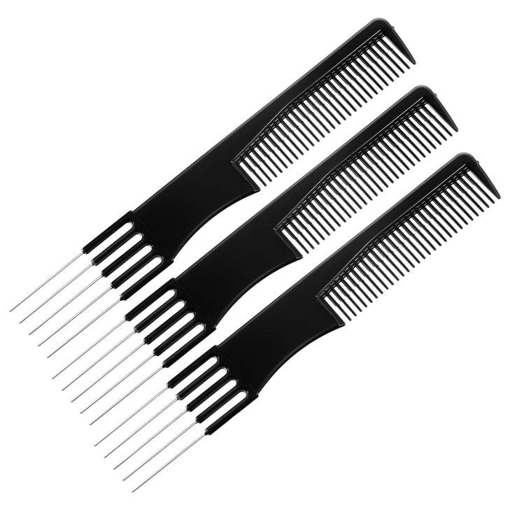 Thinp 3 Packs Comb With Metal Pick,Teasing Comb Pick Comb Lifting Fluffing Comb with 5 Stainless Steel Pins Hair Picks