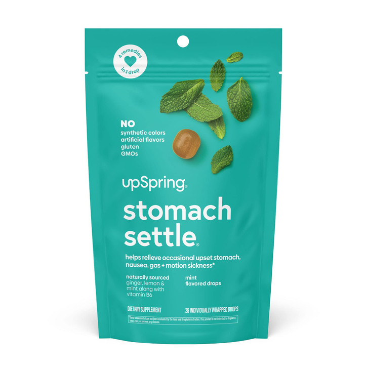 UpSpring Stomach Settle Drops for Occasional Nausea Relief/Upset Stomach with Ginger, Lemon, Spearmint, and B6. Mint