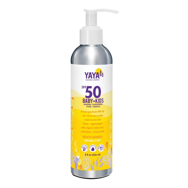 YAYA ORGANICS Baby + Kids Mineral Sunscreen Lotion, SPF 50, Reef-Friendly, Non-Nano Zinc Oxide, Water-Resistant,