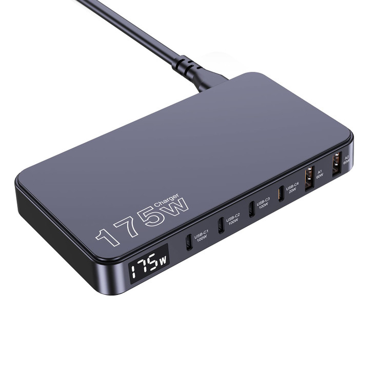 175W USB-C Charger, Ultra-Thin 6 Ports GaN Fast Charging Station
