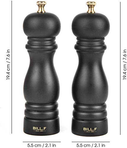 BILL.F Salt and Pepper Grinder Wooden Pepper Mill Grinder White Salt Pepper Shakers Set of 2 with Adjustable Ceramic