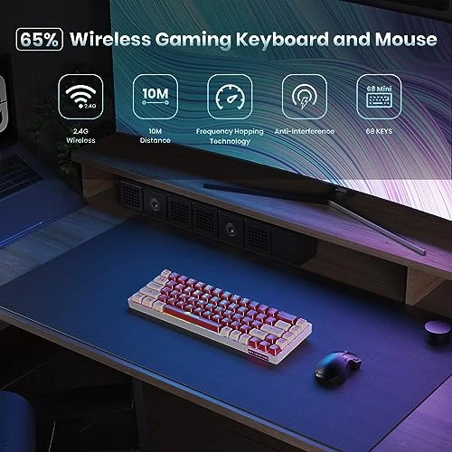 GEODMAER 65% Wireless Gaming Keyboard, Rechargeable Backlit Gaming Keyboard, 68 Keys Ultra-Compact Anti-ghosting