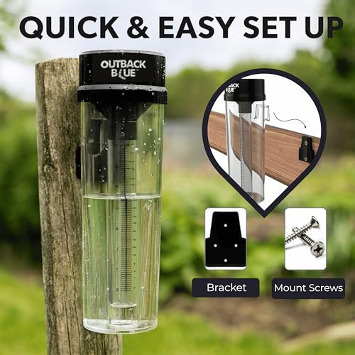 Outback Blue Professional Rain Gauge - 11" High Capacity Precipitation Measure Tool, Accurate to 0.01 Inch, Weather