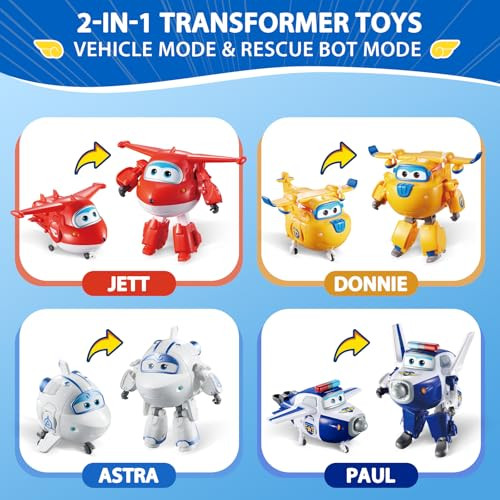 Super Wings 5" Transformable Toys 4-Pack Action Figure Tobot, Transforming Airplane Robot Toys for Boys & Girls Age