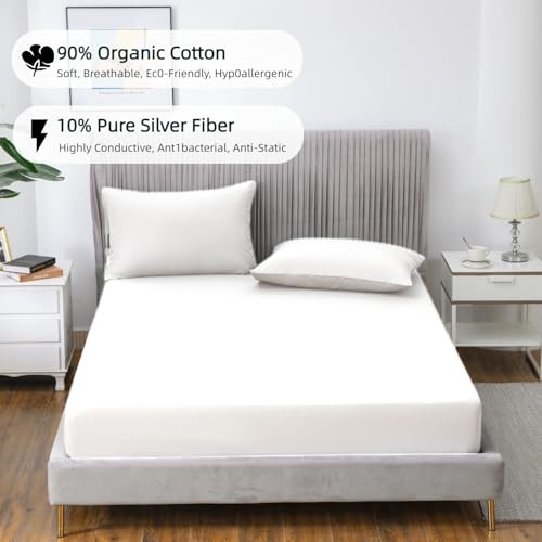JIUMIWA Grounding Sheet King Size with 15ft Cord, 90% Organic Cotton + 10% Silver Fiber, Conductive Earthing Bed