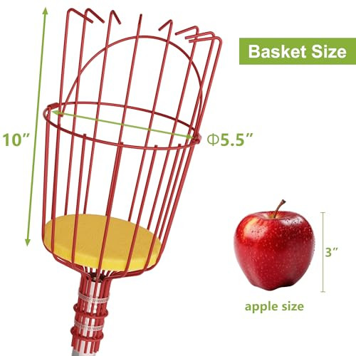 Fruit Picker, 8 ft Long Fruit Picker Pole with Basket Telescoping, Apple Fruit Tree Picker with Pole Extendable, Fruit