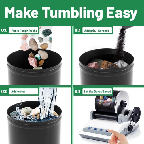 Zcvtbye Rock Tumbler Kit,Rock Polisher for Kids & Adults,Includes 2 Belts,Bag of Rough Stones,4 Coarse Grinding,Finely