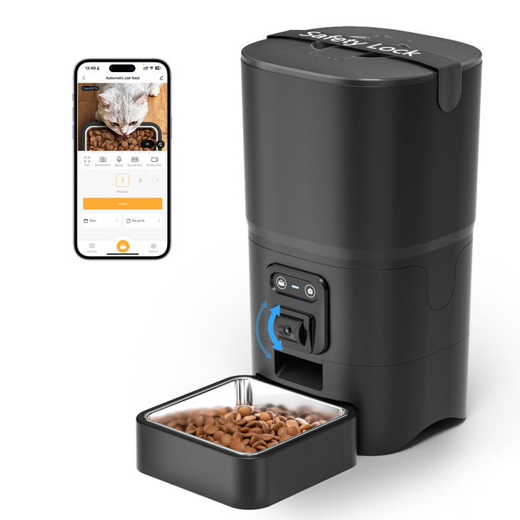 PAPIFEED Automatic Cat Feeder with Camera, 6L Cat Food Dispenser with App, 2.4G WiFi Timed Cat Feeder for Dry Food,