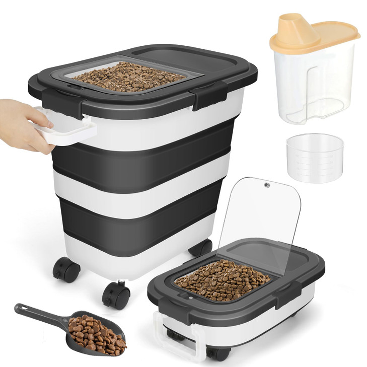 Dog Food Storage Container, 25Lbs Large Collapsible Pet Cat Food Container with Airtight Lids Wheels Handle Scoop