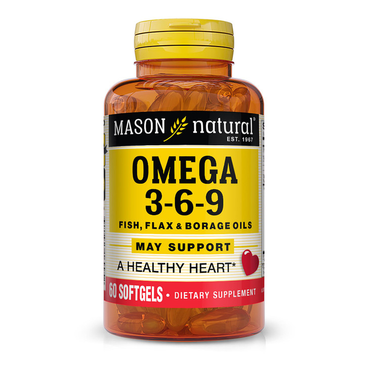 Mason Natural Omega 3-6-9 Complete Fatty Acid Supplement with Fish, Flaxseed, and Borage Oils, 20-Day Supply, 60 Softgels