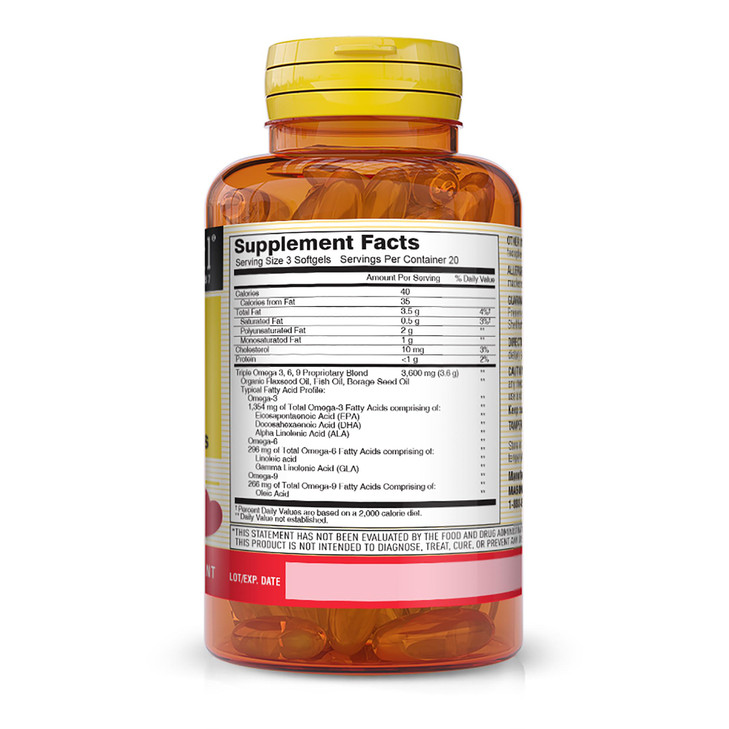Mason Natural Omega 3-6-9 Complete Fatty Acid Supplement with Fish, Flaxseed, and Borage Oils, 20-Day Supply, 60 Softgels