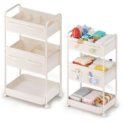 BOPHILI Baby Diaper Caddy, Premium Metal& Felt Movable Cart with Dividers for Newborn Nursery Essentials, Large