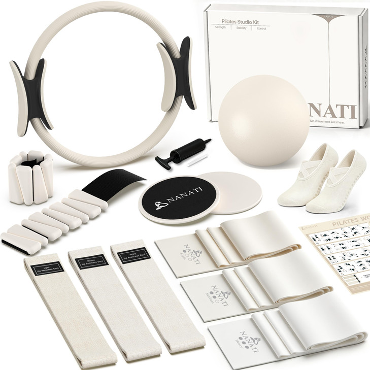 NANATI Pilates Kit with Ankle Weights, Pilates Essentials Kit for Women, Pilates Equipment with 14.5" Pilates Ring and