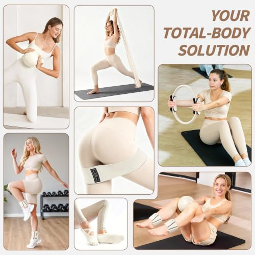 NANATI Pilates Kit with Ankle Weights, Pilates Essentials Kit for Women, Pilates Equipment with 14.5" Pilates Ring and