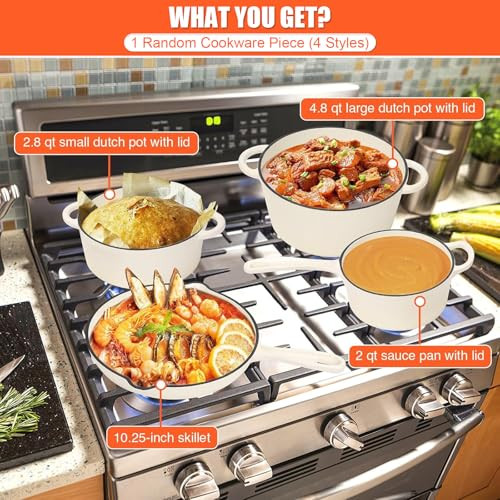 1 Piece Random Nonstick Enameled Cast Iron Pan/Pot (4 Styles: 10.25" Skillet/2Qt Saucepan/2.8Qt/4.8Qt Dutch Oven) 
