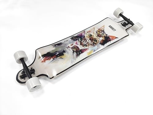 MINORITY Downhill Maple Longboard | 40-inch Drop Trough Deck | Made for Cruising Urban Commuting Ride (Kitty)