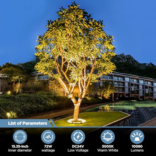 Gardencoin Outdoor Ring Tree Lights, 72W LED Landscape Uplighting for Trees, 3000K Warm White, Low Voltage IP65