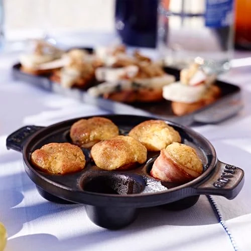 Staub Cast Iron 5.75-inch Escargot Dish with 6 holes - Matte Black, Made in France