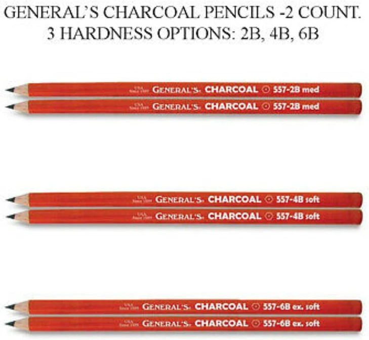 General's Charcoal Pencil Bundle: 2B Medium, 4B Soft, 6B Extra Soft - 557 Series, 12 Pencils Each Box