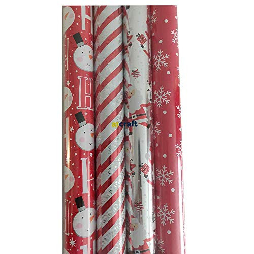 Kirkland Signature 4 Roll Christmas Gift Wrap 180 sq ft Total Red/Stripes/Silver/Red