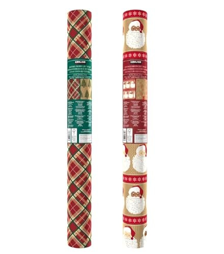 KIRKLAND 2-Rolls Double-Sided Roll KRAFT Christmas Gift Wrap 540 Sq. Ft. Total Brown/Red
