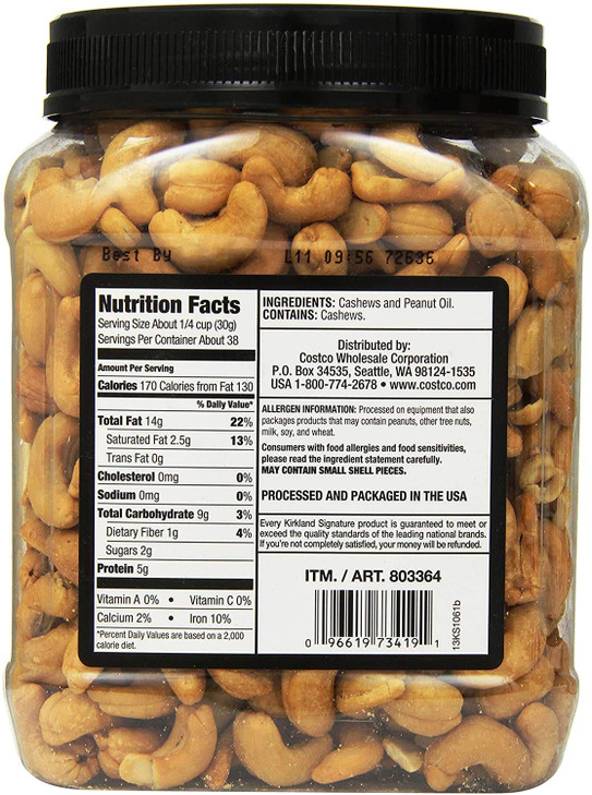 Kirkland Signature Unsalted Cashews, 2.5 Pound, 1 Pack