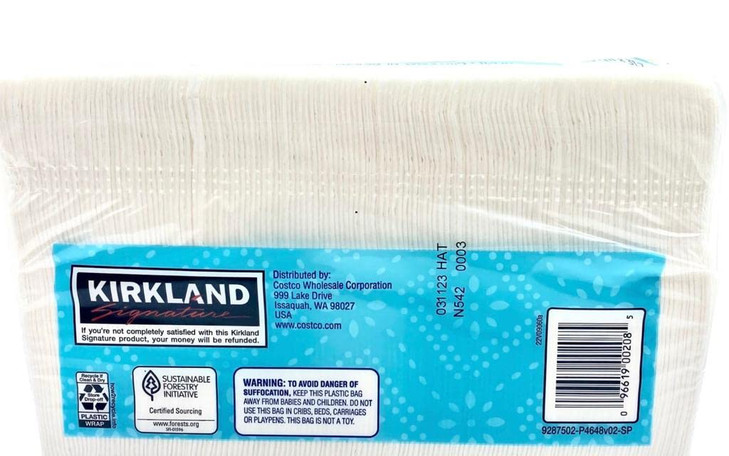 Kirkland Signature White 1-Ply Embossed, Soft Strong Absorbent Casual Dining Paper Napkins