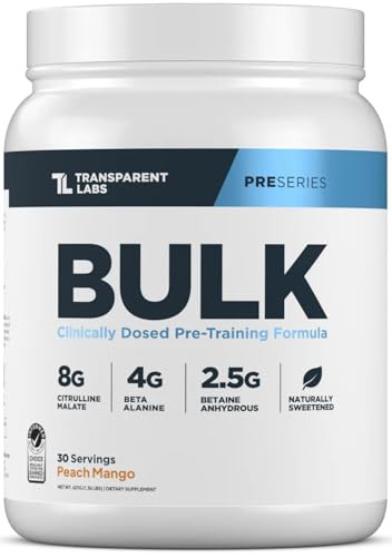 Transparent Labs Bulk Pre-Workout (30 Servings, Peach Mango) & BCAA Glutamine (30 Servings, Tropical Punch)