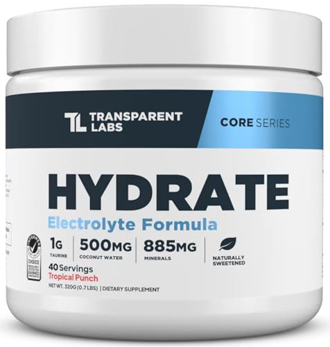 Transparent Labs Hydrate Electrolytes Powder (40 Servings, Tropical Punch) & Creatine HMB (30 Servings, Unflavored)