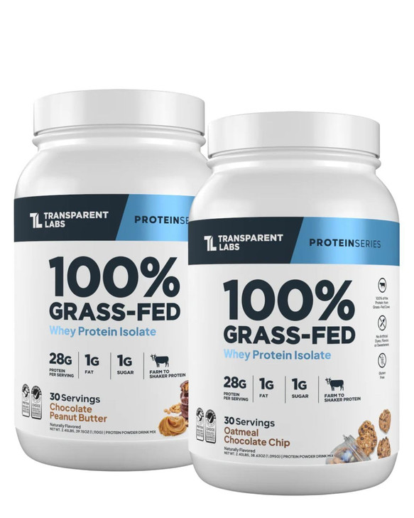 Transparent Labs Grass-Fed Whey Protein Isolate (30 Servings, Chocolate Peanut Butter) & Grass-Fed Whey Protein Isolate
