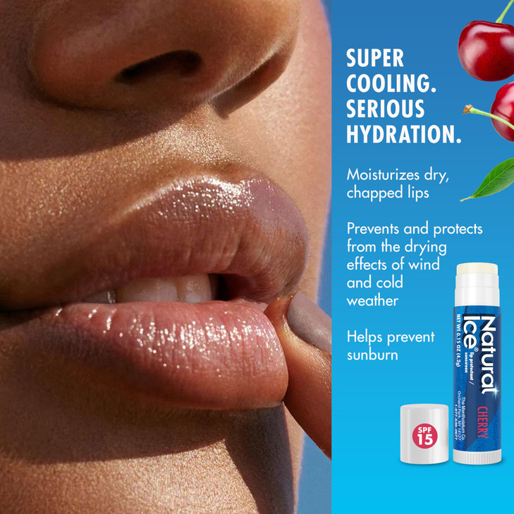 Mentholatum Natural Ice Cherry Flavor Medicated Lip Balm Spf 15 Pack Of 12