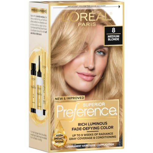 L Oreal Paris Superior Preference Fade Defying Plus Shine Permanent Hair Color 8 Medium Blonde Pack Of 1 Hair Dye