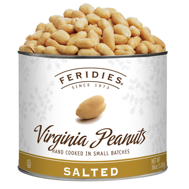 Feridies Extra Large Gourmet Virginia Salted Peanuts Cooked In Pure Peanut Oil No Preservatives Non Gmo Kosher Certified 36 Oz Tin