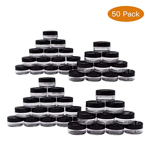 Healthcom 10 Gram Jar,10 ML Jar, Cosmetic Sample Storage Containers New Plastic Empty Black Lid For Make Up Eye Shadow Creams Lip Balm Lotions,50 Pcs