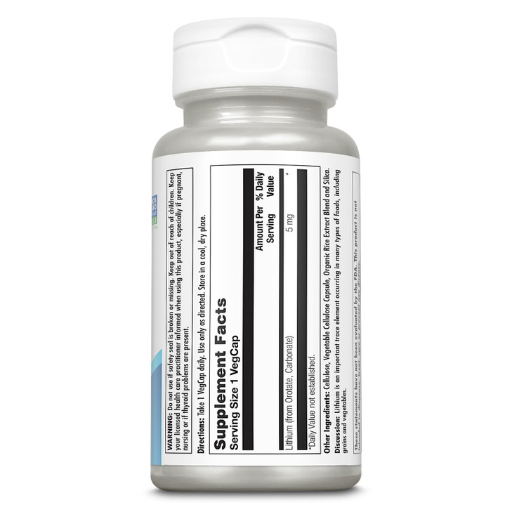 KAL Lithium Orotate 5 milligrams | Low Serving Of Chelated Lithium Orotate For Bioavailability and Mood Support | In Organic Rice Bran Extract Base |