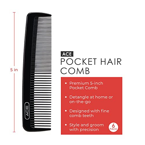Goody Ace Pocket Hair Comb 5 Inch Black Pack Of 6 Great For All Hair Types Fine Comb Teeth For Thin To Medium Hair Durable For Every Day And