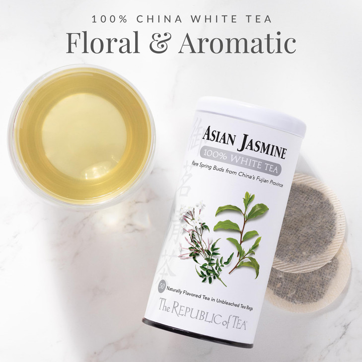 The Republic Of Tea Asian Jasmine 100 Percent White Tea Low Caffeine 50 Count