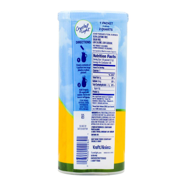 Crystal Light Sugar Free Decaffeinated Lemon Iced Tea Naturally Flavored Powdered Drink Mix 6 Count Pitcher Packets