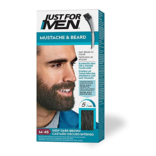 Just For Men Mustache & Beard, Beard Dye for Men with Brush, With Keratin Biotin Aloe and Coconut Oil for Healthy Facial Hair - Deep Dark Brown, M-46