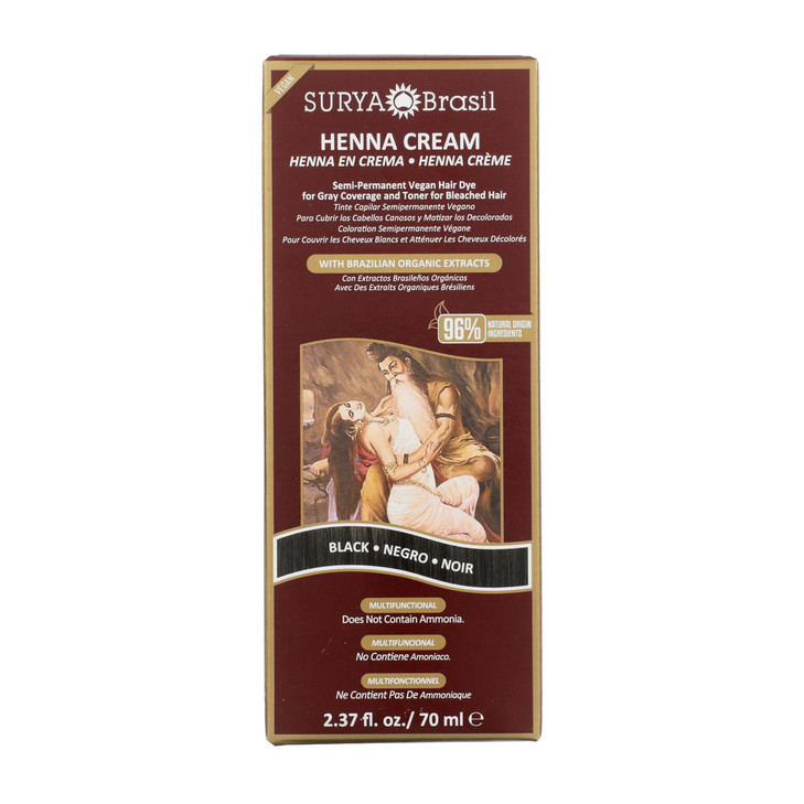 Surya Brasil Henna Cream Black 96 Percent Natural Ingredients Vegan Cruelty Free Eco Friendly Semi Permanent Hair Color Deep Hydration And
