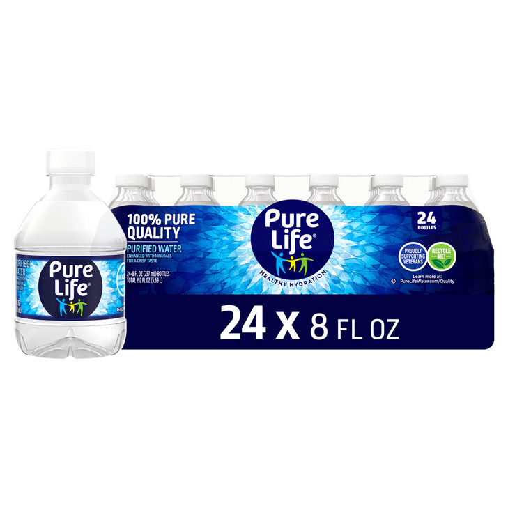 Pure Life Purified Bottled Water 24 Pack Mini 8 Fl Oz Bottles