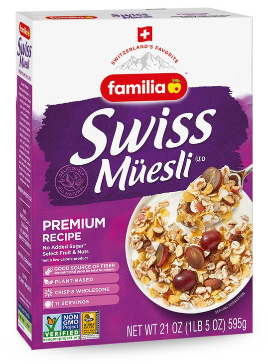 Familia Swiss Muesli Cereal Premium Recipe With Spelt Flakes Krispies Fruit And Nuts 0G Added Sugar 21 Ounce Pack Of 6