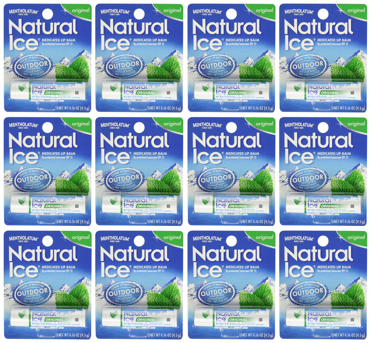 Mentholatum Natural Ice Medicated Lip Protectant Sunscreen 0.16 Ounce Pack Of 12