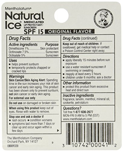 Mentholatum Natural Ice Medicated Lip Protectant Sunscreen 0.16 Ounce Pack Of 12