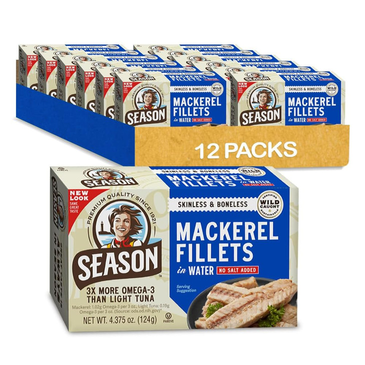 Season Mackerel In Water Skinless And Boneless 4.37 Oz 12 Pack