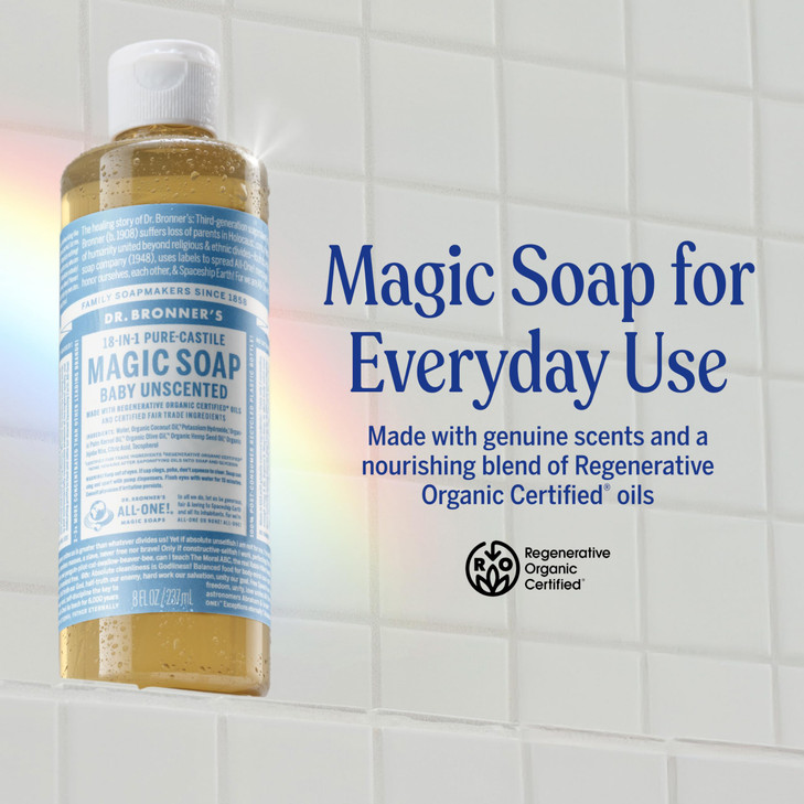 Dr. Bronner S Baby Unscented Pure Castile Liquid Soap Body Wash 8 Oz