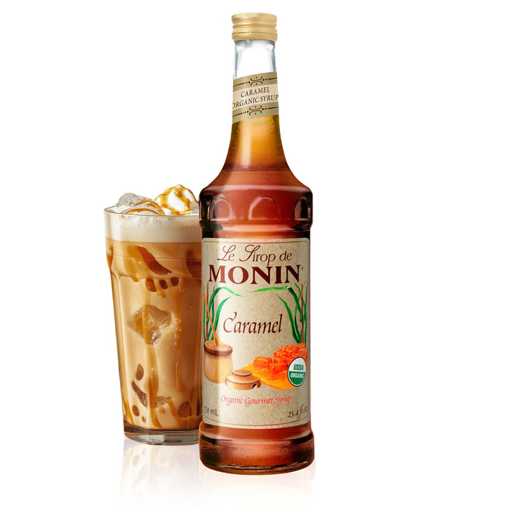 Monin Organic Caramel Syrup Premium Syrup For Coffee Milkshakes Cocktails And More Bpa Free Glass Bottle 750 Ml