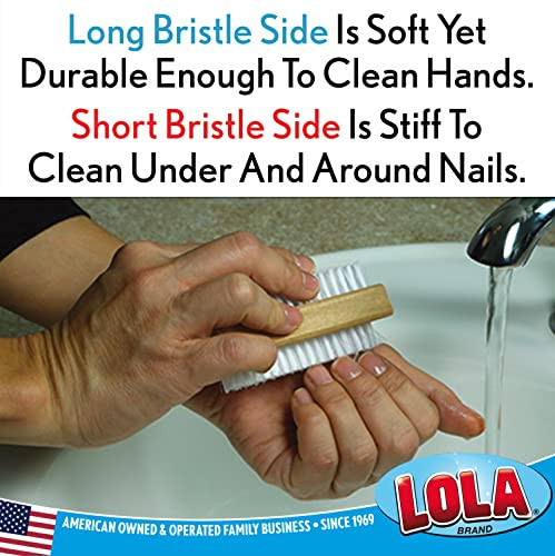 Lola Classic Hand And Nail Wood Brush Heavy Duty 2 Sided Soft And Stiff Bristles Cleans Hands Fingernails Feet And Toenails 1 Pack